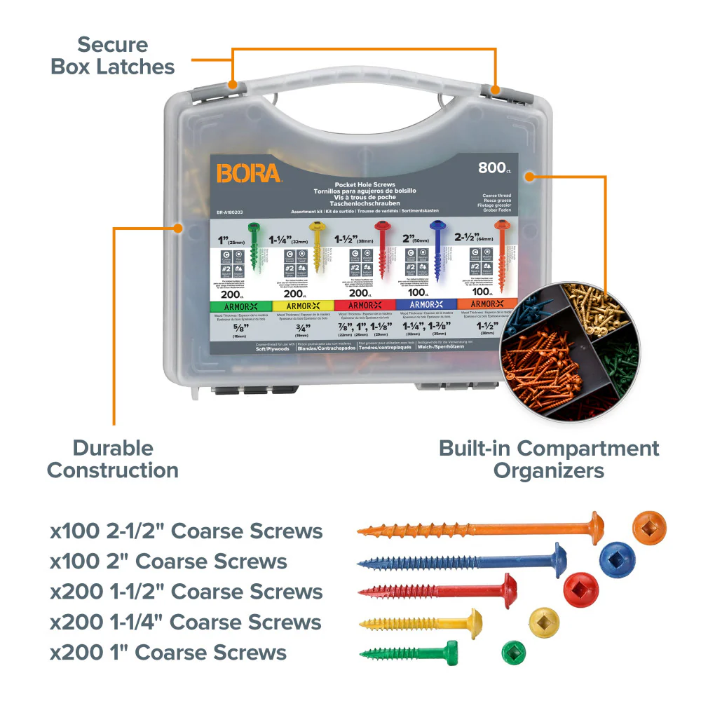 BORA BR-A180203 800-Piece Coarse Pocket Hole Screws - Image 3