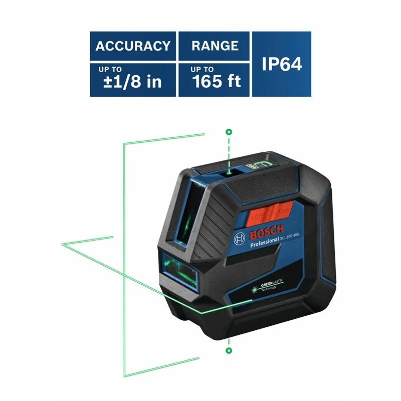 Bosch GCL100-40G Green-Beam Self-Leveling Cross-Line Laser with Plumb Points - Image 3