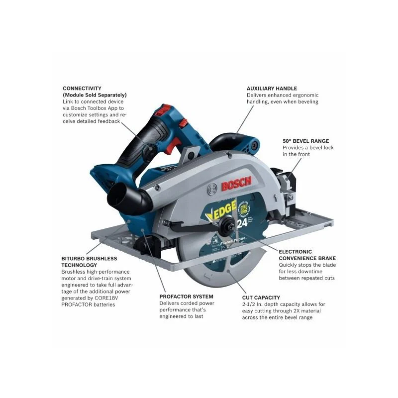 Bosch GKS18V-25GCN PROFACTOR 18V Strong Arm Connected-Ready 7-1/4 In. Circular Saw with Track Compatibility (Bare Tool) - Image 2