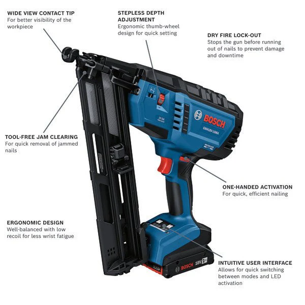 Bosch GNH18V-15MAB12 18V Brushless 15-Gauge Angled Finish Nailer Kit with (1) 2 Ah Standard Power Battery - Image 2