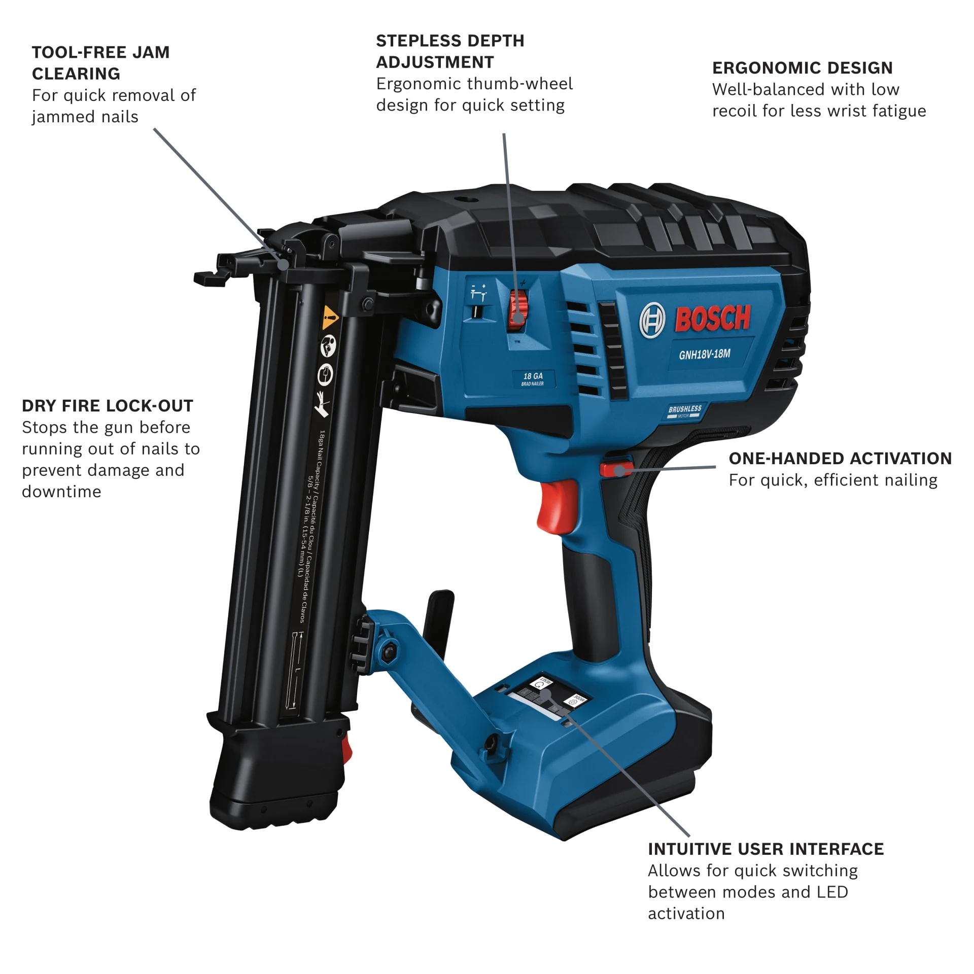 Bosch GNH18V-18MN 18V Brushless 18-Gauge Brad Nailer (Bare Tool) - Image 2