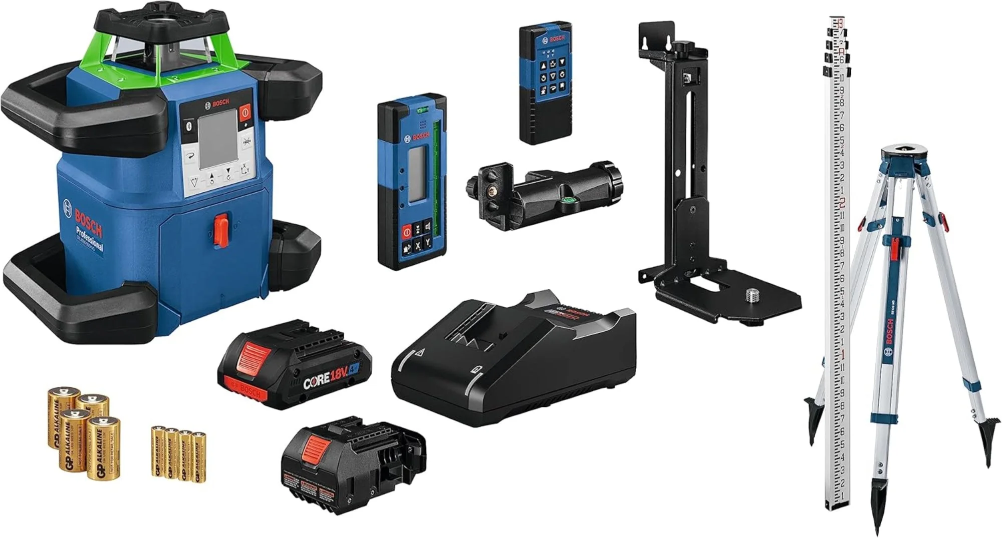 Bosch GRL4000-90CHVGK 18V REVOLVE4000 Connected Green-Beam Self-Leveling Horizontal/Vertical Rotary Laser Kit with (1) CORE18V® 4 Ah Advanced Power Battery