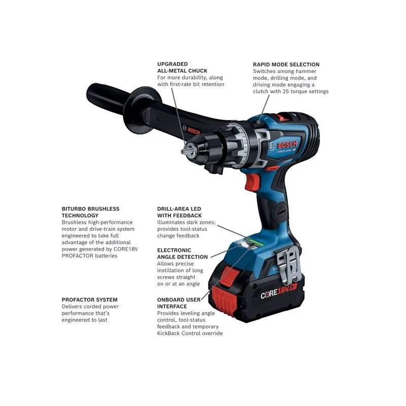 Bosch GSB18V-1330CB14 PROFACTOR 18V Connected Ready 1/2 In. Hammer Drill/Driver Kit with (1) CORE 18V 8 Ah High Power Battery - Image 2