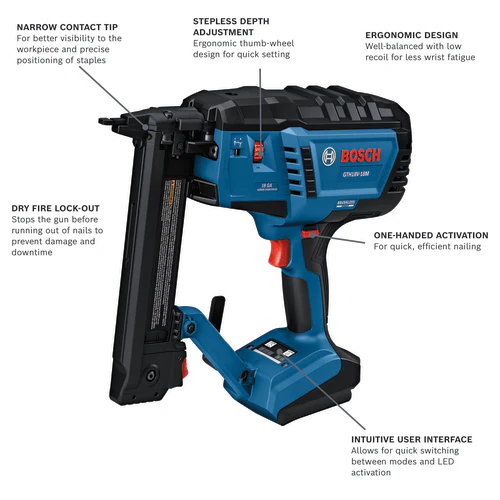BOSCH GTH18V-18MN Professional 18V Brushless 18-Gauge Narrow Crown Stapler (Bare Tool) - Image 2