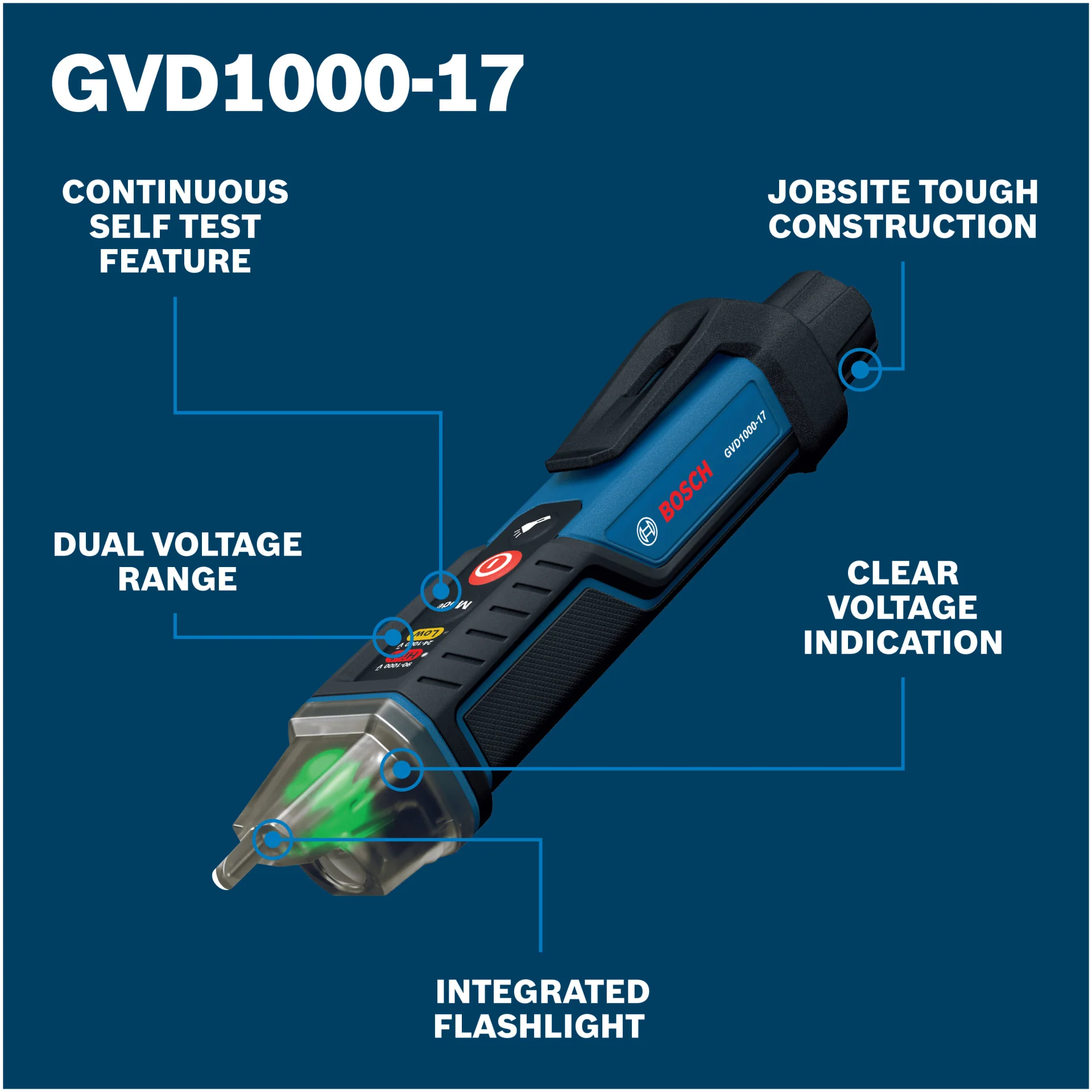 Bosch GVD1000-17 Non-Contact Voltage Tester 24-1000V AC with Flashlight - Image 2