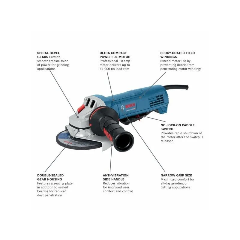 Bosch GWS10-45DE 4-1/2 In. Angle Grinder with No Lock-On Paddle Switch - Image 2