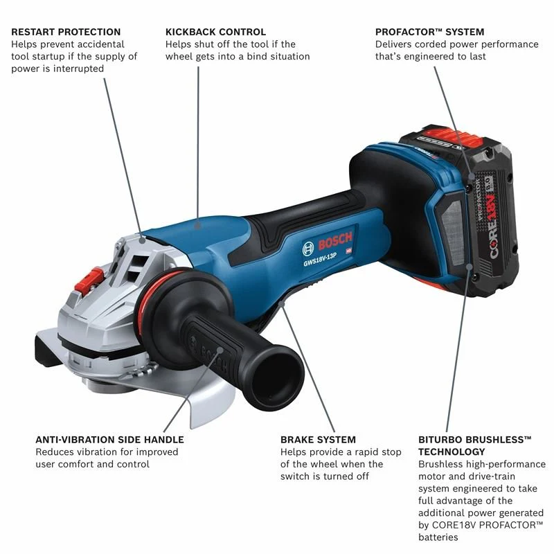 Bosch GWS18V-13PB14 PROFACTOR 18V Spitfire 5 - 6 In. Angle Grinder with Paddle Switch with (1) CORE 18V 8.0 Ah PROFACTOR Performance Battery - Image 4