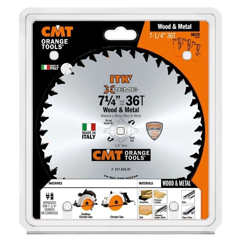CMT ORANGE TOOLS 257.036.07 7-1/4 in ITK Xtreme 36T Wood and Metal Circular Saw Blade - Image 2