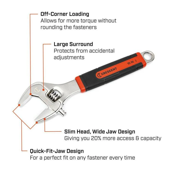 Crescent AC310CVS 10" Adjustable Wrench with Quick-Fit-Jaw - Image 6