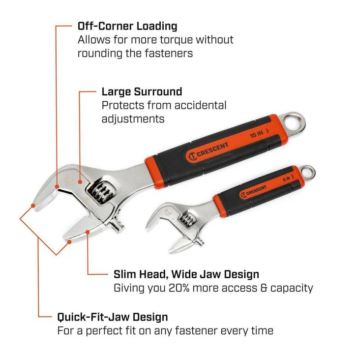 Crescent AC3610CVS 2 Piece 6" & 10" Quick-Fit-Jaw Adjustable Wrench Set - Image 5