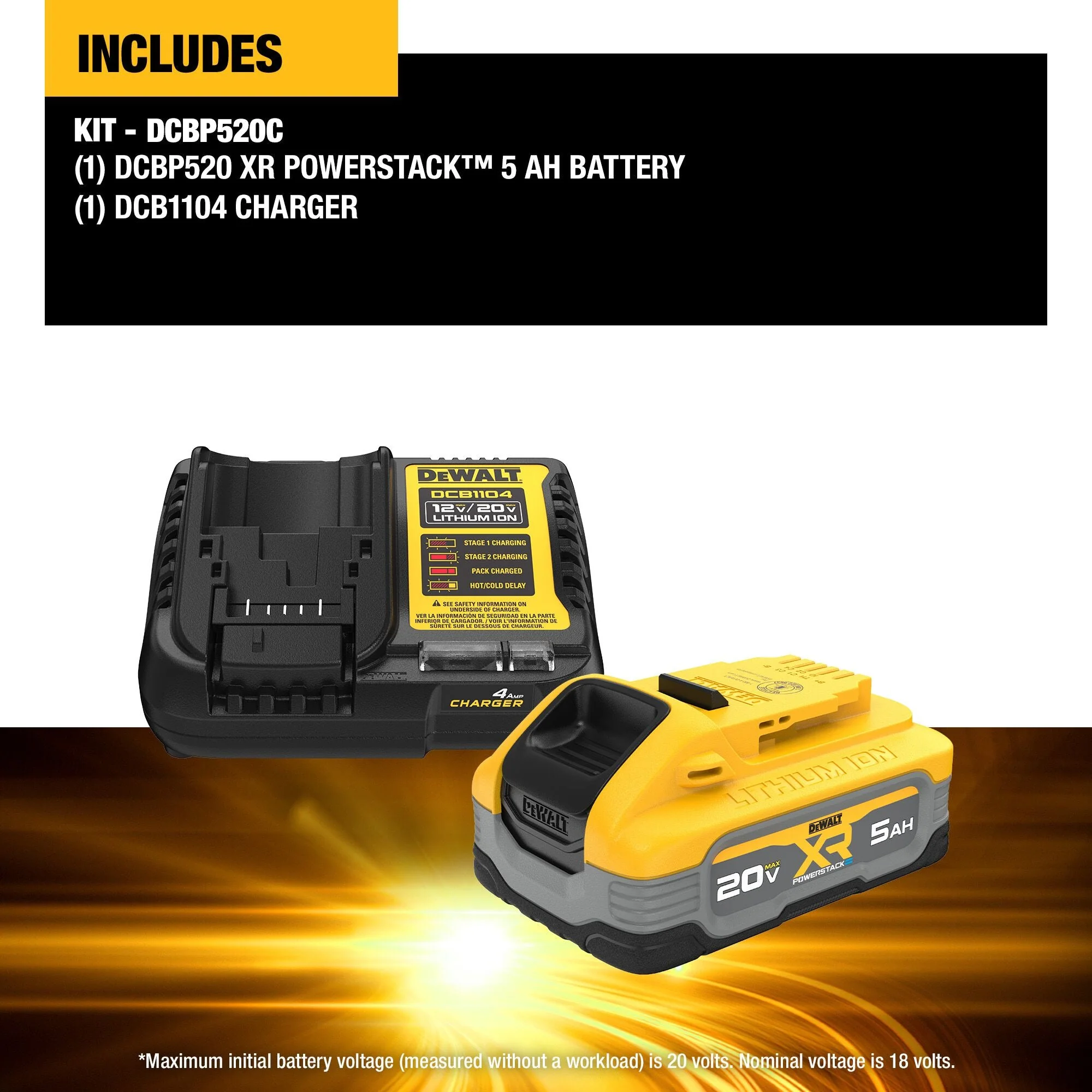 DEWALT DCBP520C 20V MAX* XR POWERSTACK™ 5Ah Battery Starter Kit - Image 2