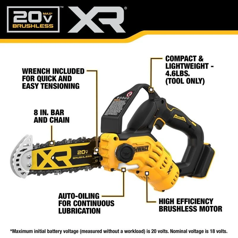 DEWALT DCCS623B 20V MAX 8 in. Brushless Cordless Pruning Chainsaw (Tool Only) - Image 8