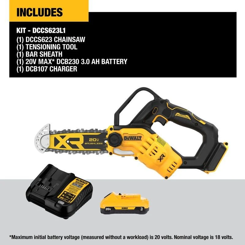 DEWALT DCCS623L1 20V MAX 8 in. Brushless Cordless Pruning Chainsaw Kit with 3 Ah Battery - Image 11