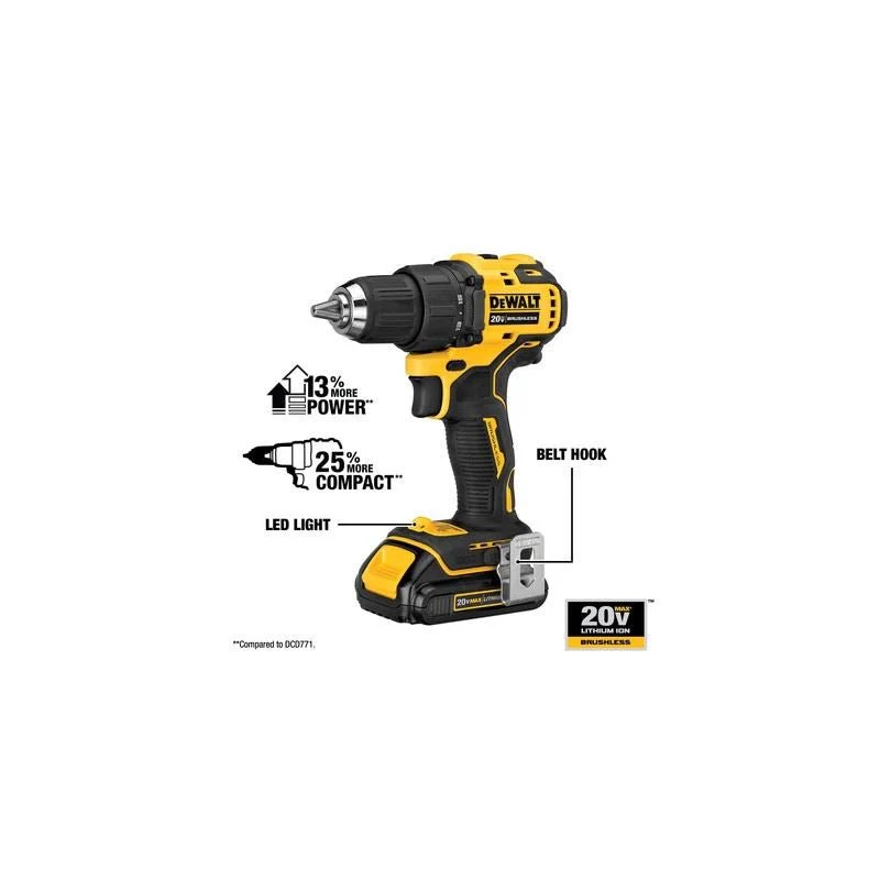 DEWALT DCD708C1 ATOMIC 20V MAX* Brushless Compact 1/2 in. Drill/Driver Kit - Image 2
