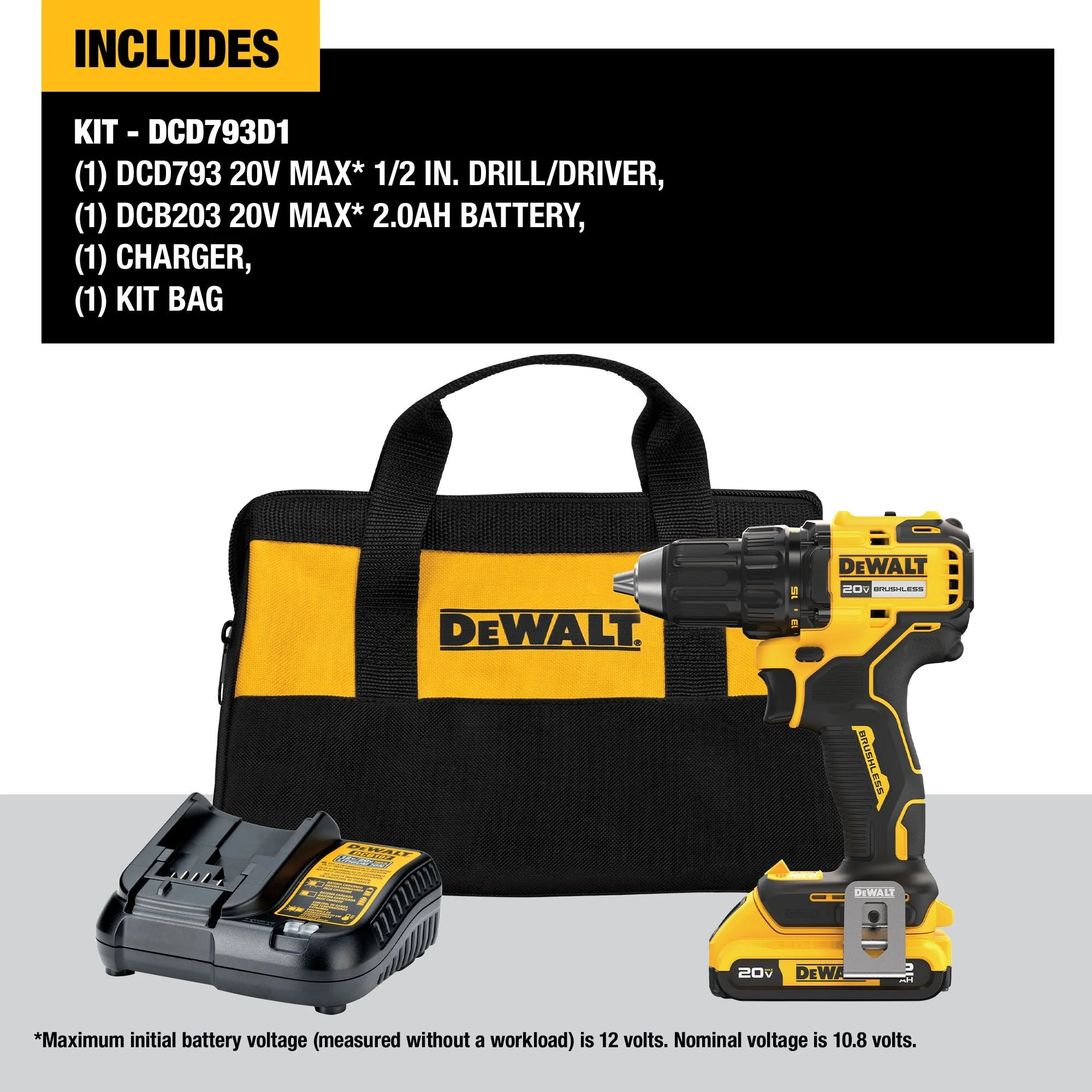 DEWALT DCD793D1 20V MAX* Brushless Cordless 1/2 in. Drill/Driver Kit - Image 8