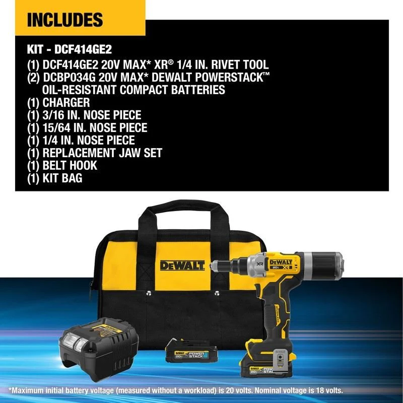DEWALT DCF414GE2 20V MAX XR BRUSHLESS CORDLESS 1/4in RIVET TOOL KIT WITH DEWALT POWERSTACK - Image 12