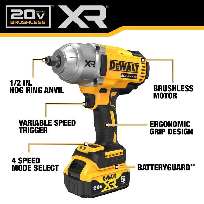DEWALT DCF900P2 20V MAX XR 1/2 In. High Torque Impact Wrench with Hog Ring Anvil - Image 8