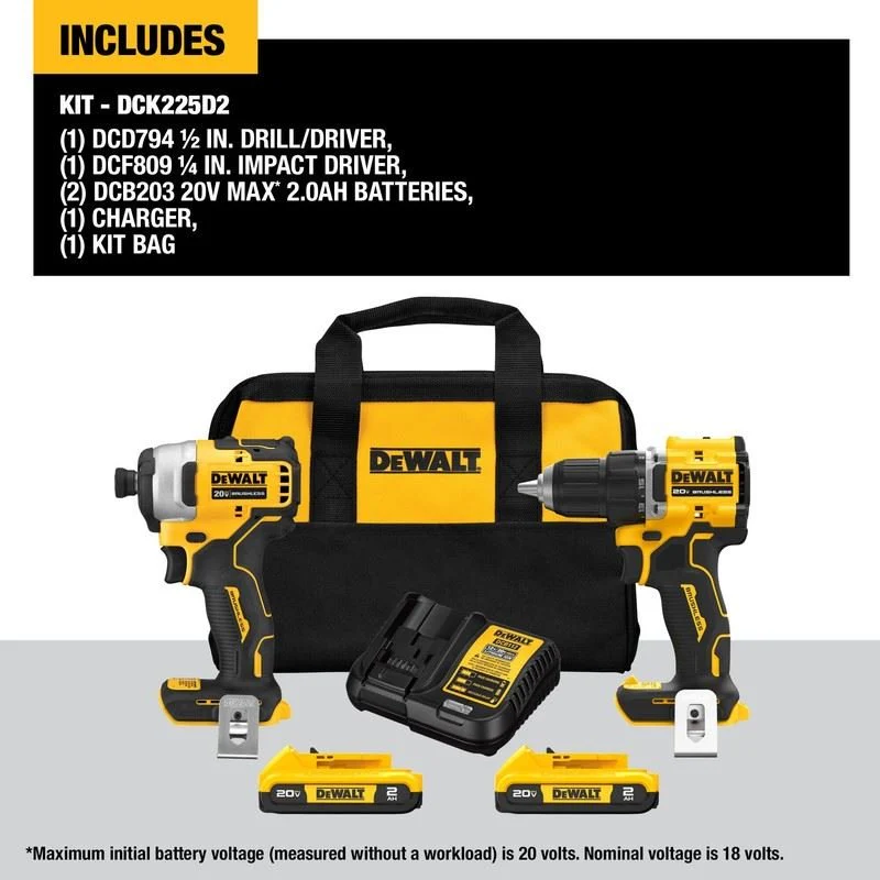 DEWALT DCK225D2 ATOMIC 20V MAX  Brushles Compact Drill/Driver and Impact Driver Combo Kit - Image 3