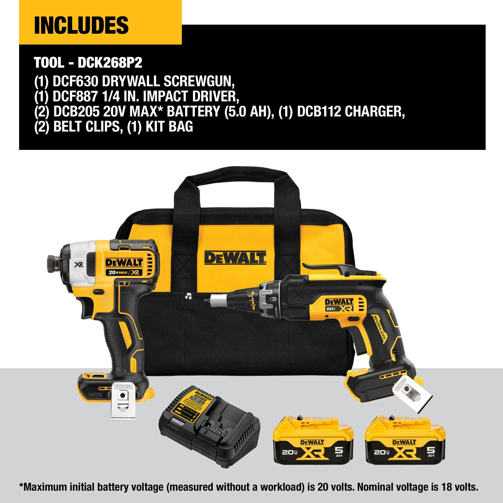 DEWALT DCK268P2 20V MAX XR Drywall Screwgun & Impact Driver Combo Kit - Image 2
