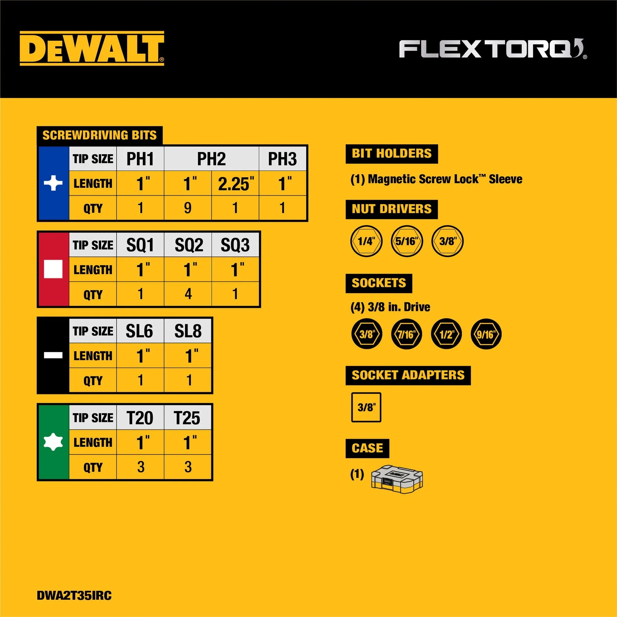 DEWALT DWA2T35IRC 35 Piece Flex Torq Impact Ready Screwdriving Set - Image 2