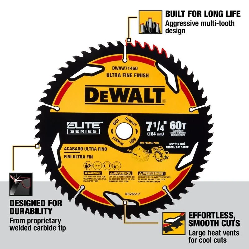 DEWALT DWAW71460 7-1/4in 60T ELITE SERIES Circular Saw Blade - Image 3