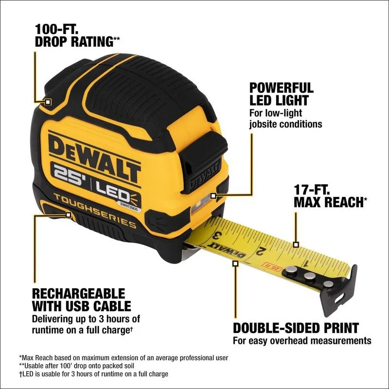 DEWALT DWHT35625S TOUGHSERIES 25 FT Lighted Tape Measure - Image 12