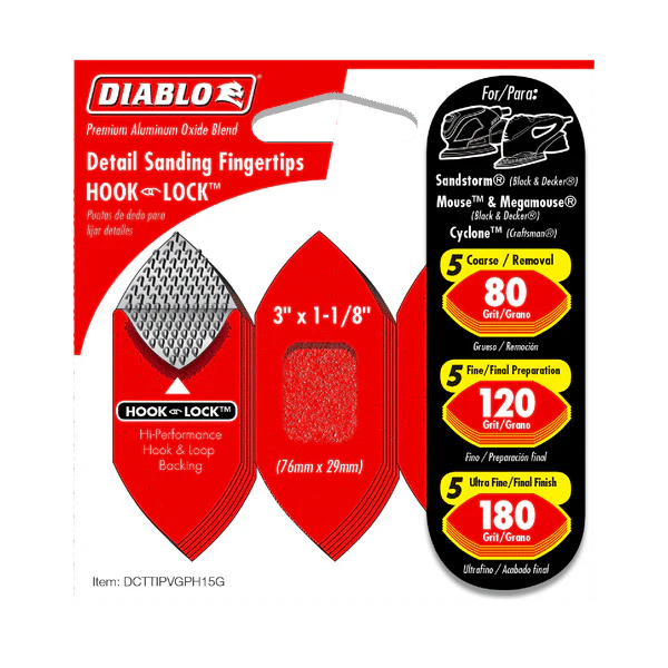 DIABLO CDTTIPVGPH15G 3"x 1-1/8" Assorted Hook & Lock™ Fingertip Detail Sanding Sheets (15-pk) - Image 2