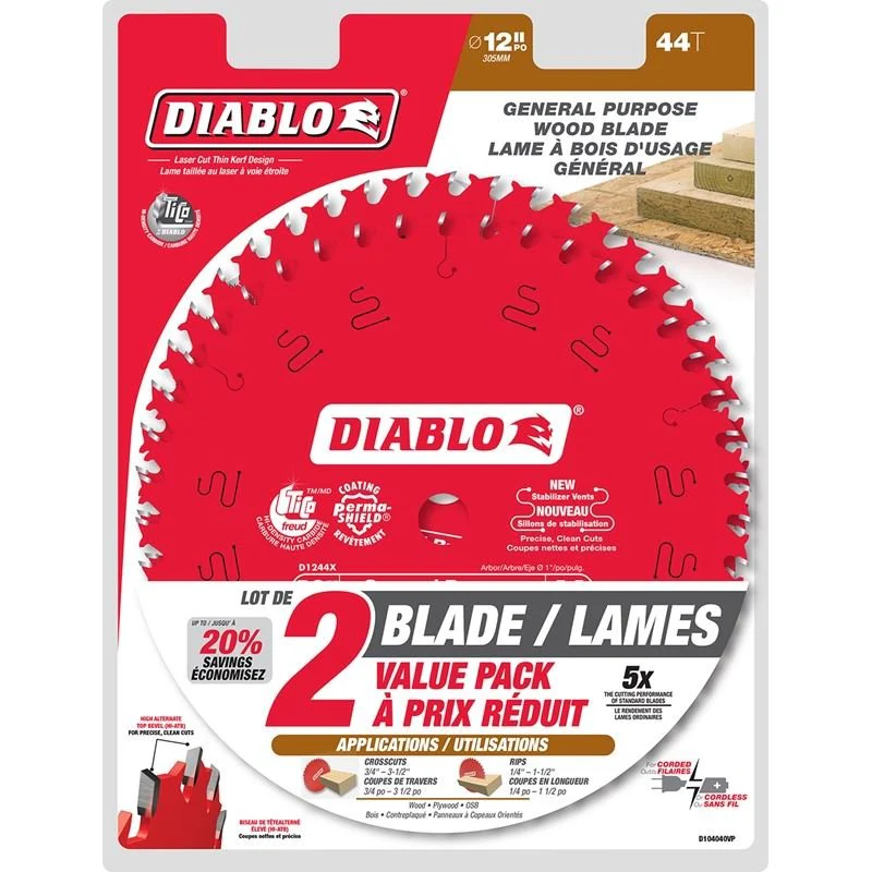Diablo D124444VP 12in x 44T General Purpose Blade (2-Pack)