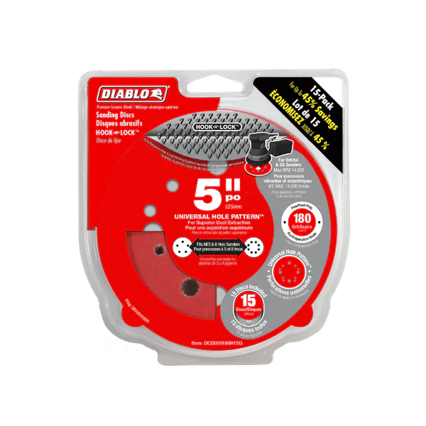 DIABLO DCD050180H15G 5" 180-Grit Hook & Lock™ ROS Sanding Discs (15-pk) - Image 2