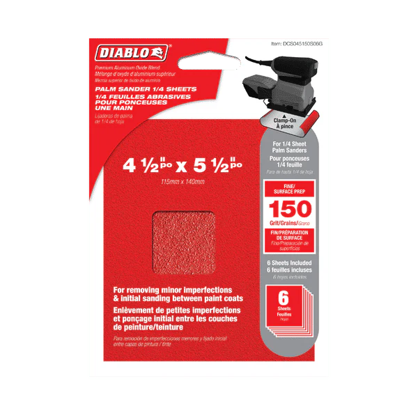 DIABLO DCS045150S06G 4-1/2" x 5-1/2" 150-Grit Palm Sander 1/4 Sanding Sheets (6-pk) - Image 2