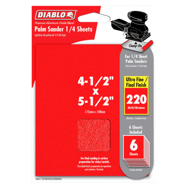 DIABLO DCS045220S06G 4-1/2" x 5-1/2" 220-Grit Palm Sander 1/4 Sanding Sheets (6-pk) - Image 2