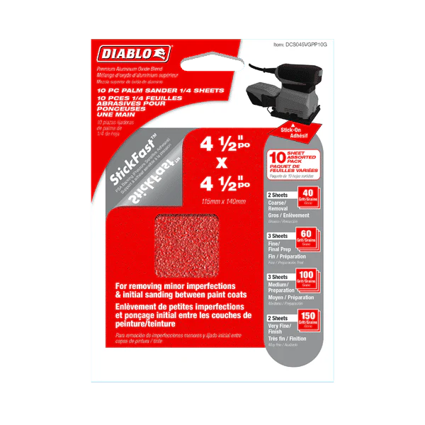 DIABLO DCS045VGPP10G 4-1/2" x 4-1/2" Assorted Palm Sander 1/4 Sheets (10-pk) - Image 2