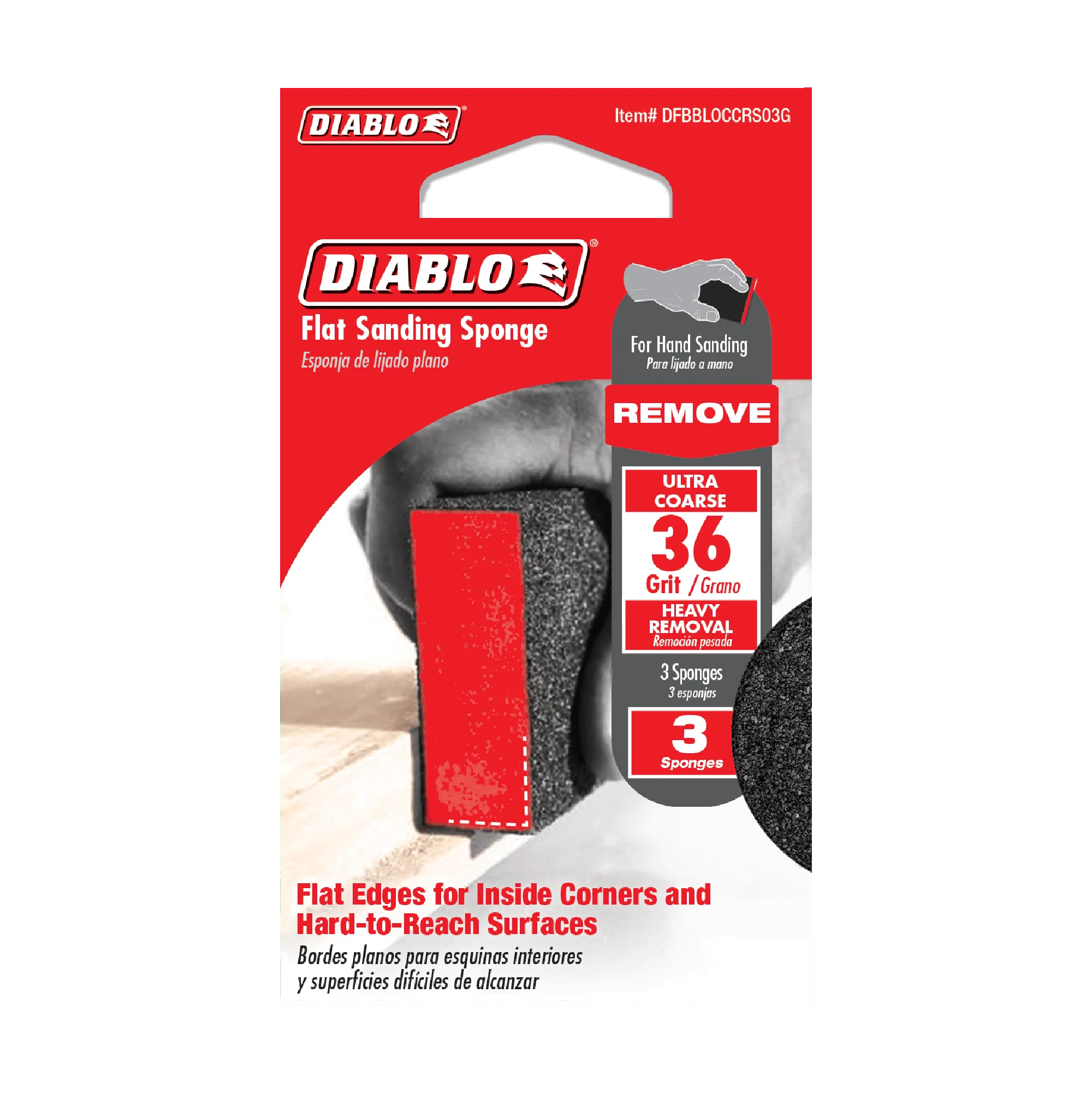 DIABLO DFBBLOCCRS03G Flat 36-Grit Sanding Sponge (3-pc) - Image 2