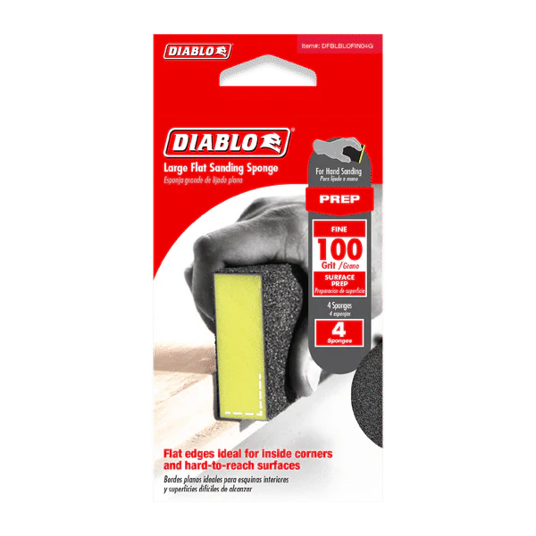 DIABLO DFBLBLOFIN04G 5" x 3" x 1" 100-Grit Large Flat Edge Sanding Sponges (4-pk) - Image 2