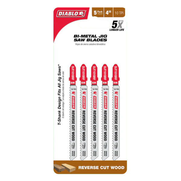 DIABLO DJT101BRF5 4" 10TPI Bi-Metal Jig Saw Blades for Reverse Wood Cuts (5-pk) - Image 2