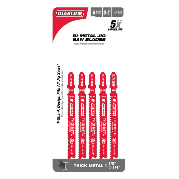 DIABLO DJT121BF5 3-3/8" 12TPI Bi-Metal Jig Saw Blades for Thick Metal (5-pk) - Image 2