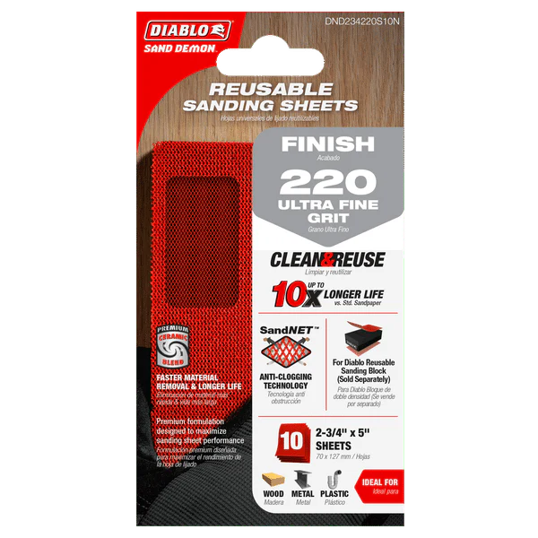 DIABLO DND234220S10N 2-3/4" x 5" Sand Demon™ 220-Grit Reusable Sanding Sheets (10-pk)