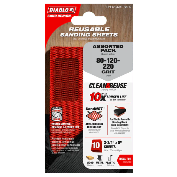 DIABLO DND234ASTS10N 2-3/4" x 5" Sand Demon™ Assorted Reusable Sanding Sheets (10-pk)