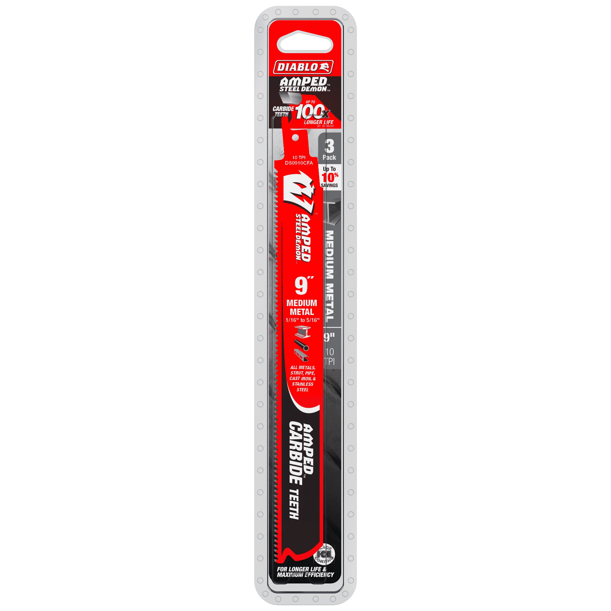 DIABLO DS0910CFA3 9" 10TPI AMPED™ Steel Demon™ Carbide Teeth Reciprocating Saw Blades for Medium Metal (3-pk) - Image 2