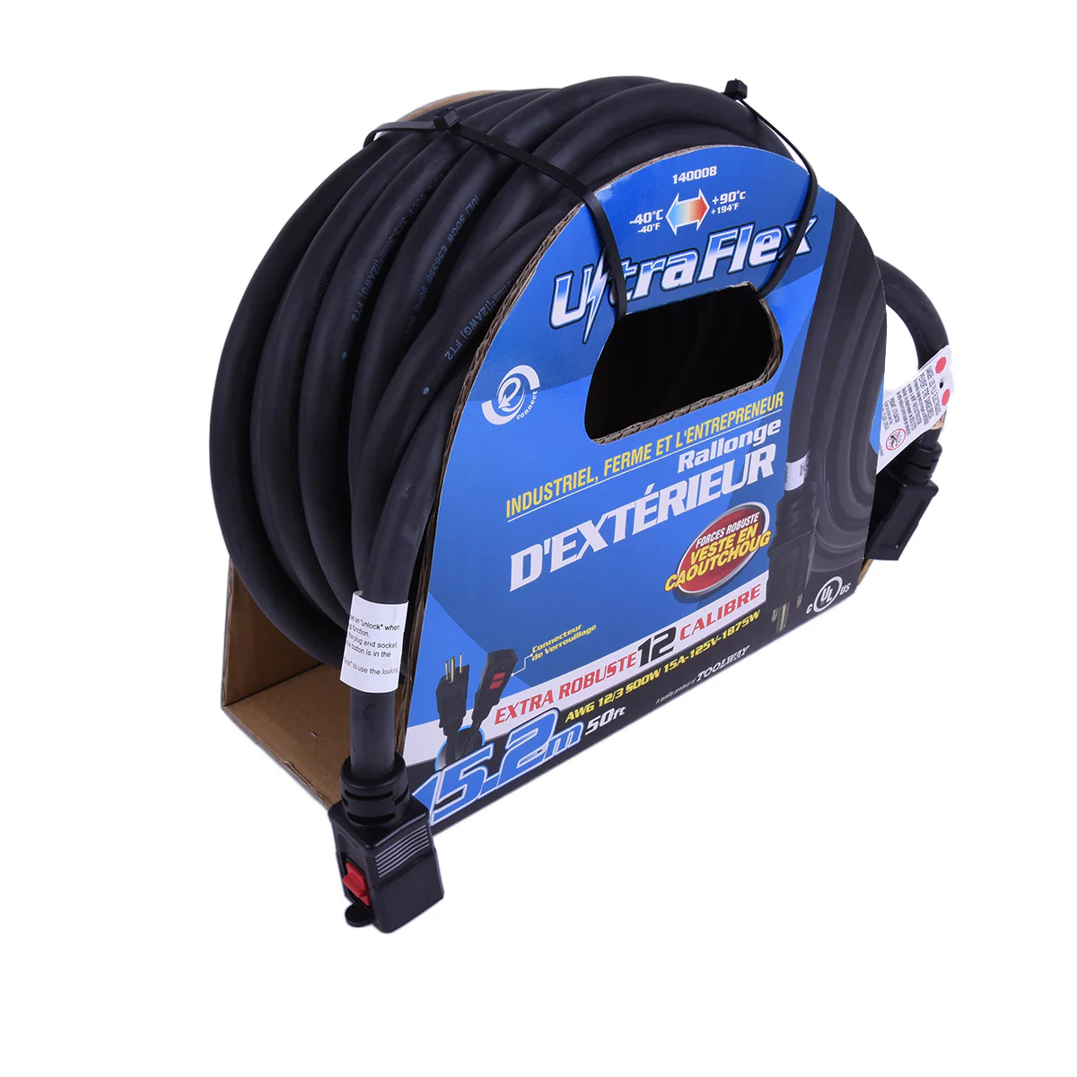 FlexiCord 140008 Extension Cord Outdoor SEOOW 12/3 Single Tap Black Rubber 50ft - Image 4