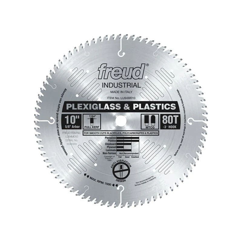 Freud | LU94M010 10" 80 Tooth MTCG Plexiglas and Plastic Cutting Saw Blade - Image 2