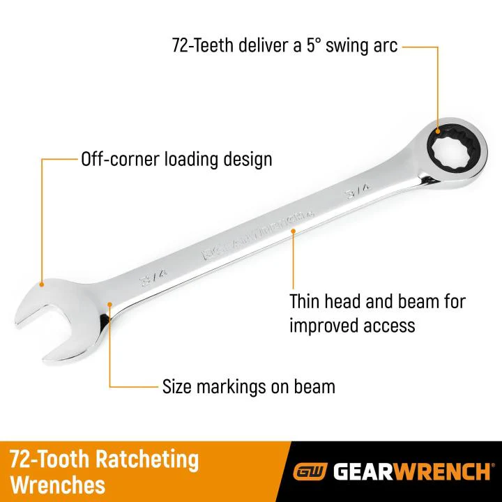 GEARWRENCH 35720-06 20 Piece 72-Tooth SAE/Metric Ratcheting Combination Wrench Set - Image 4