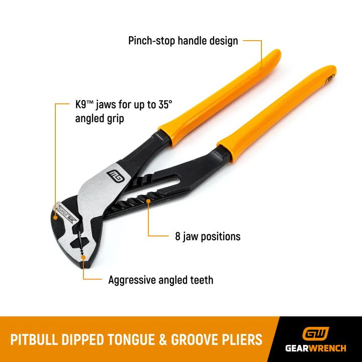 GEARWRENCH 82170 10" PITBULL K9™ Straight Jaw Dipped Handle Tongue and Groove Pliers - Image 5