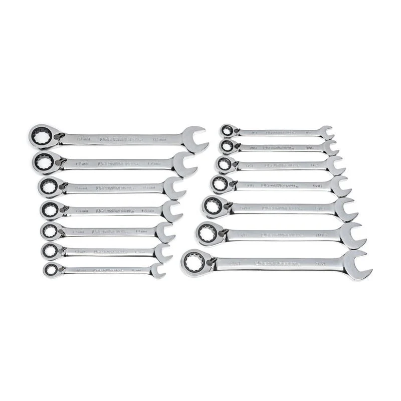 GEARWRENCH 85142 14 Pc. 72-Tooth 12 Point Reversible Ratcheting Combination SAE and Metric Wrench Set