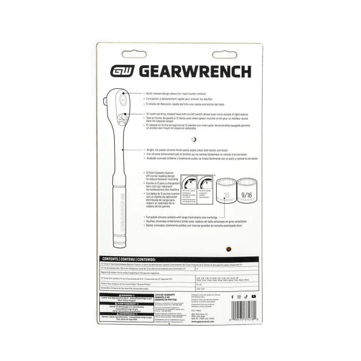 GEARWRENCH GWXSCBMTS12 27 Piece 1/2" Drive 12 Point SAE/Metric Mechanics Hand Tool Set - Image 2