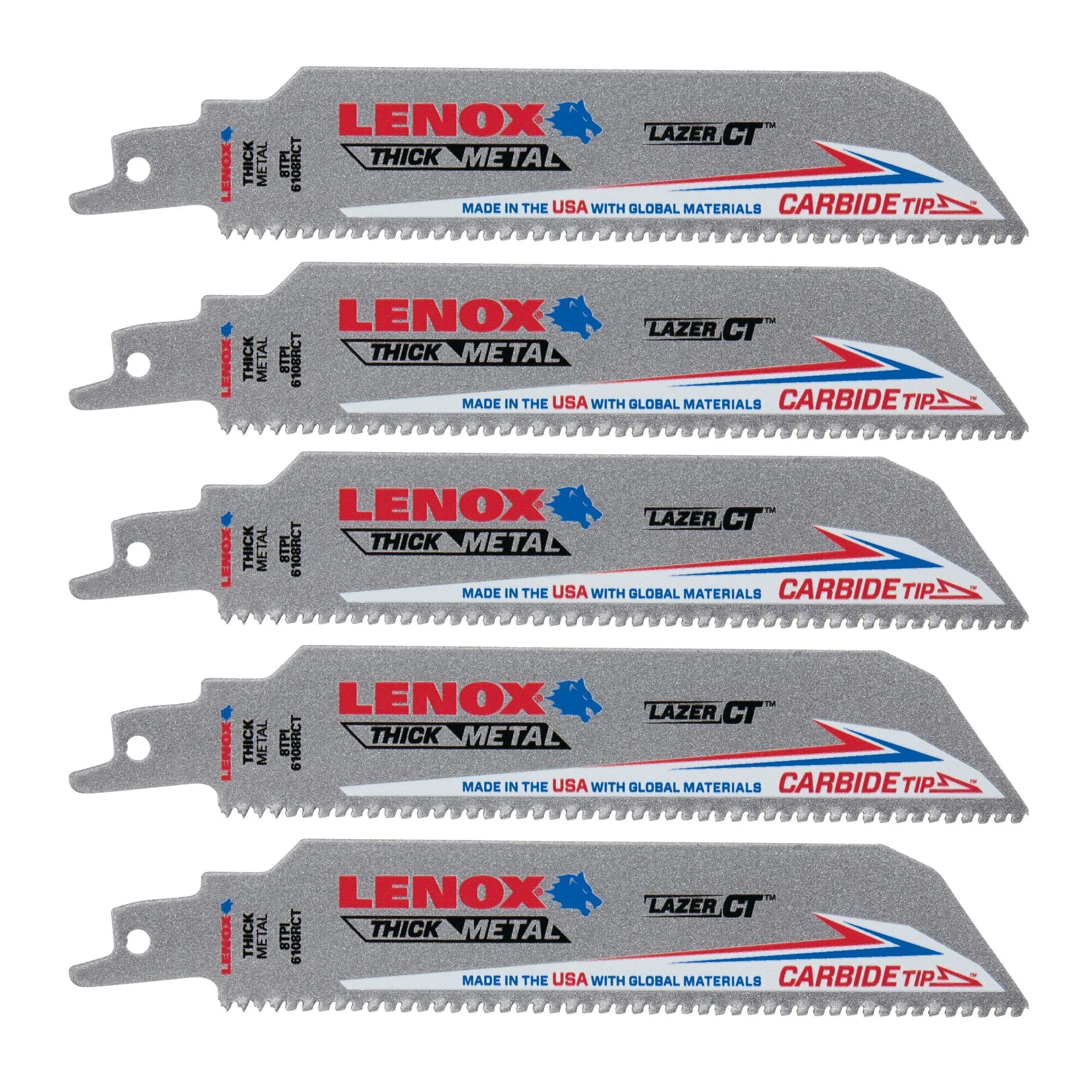 LENOX 2014223 6" x 1" Lazer CT™ Carbide Tipped Reciprocating Saw Blades (5 Pack)