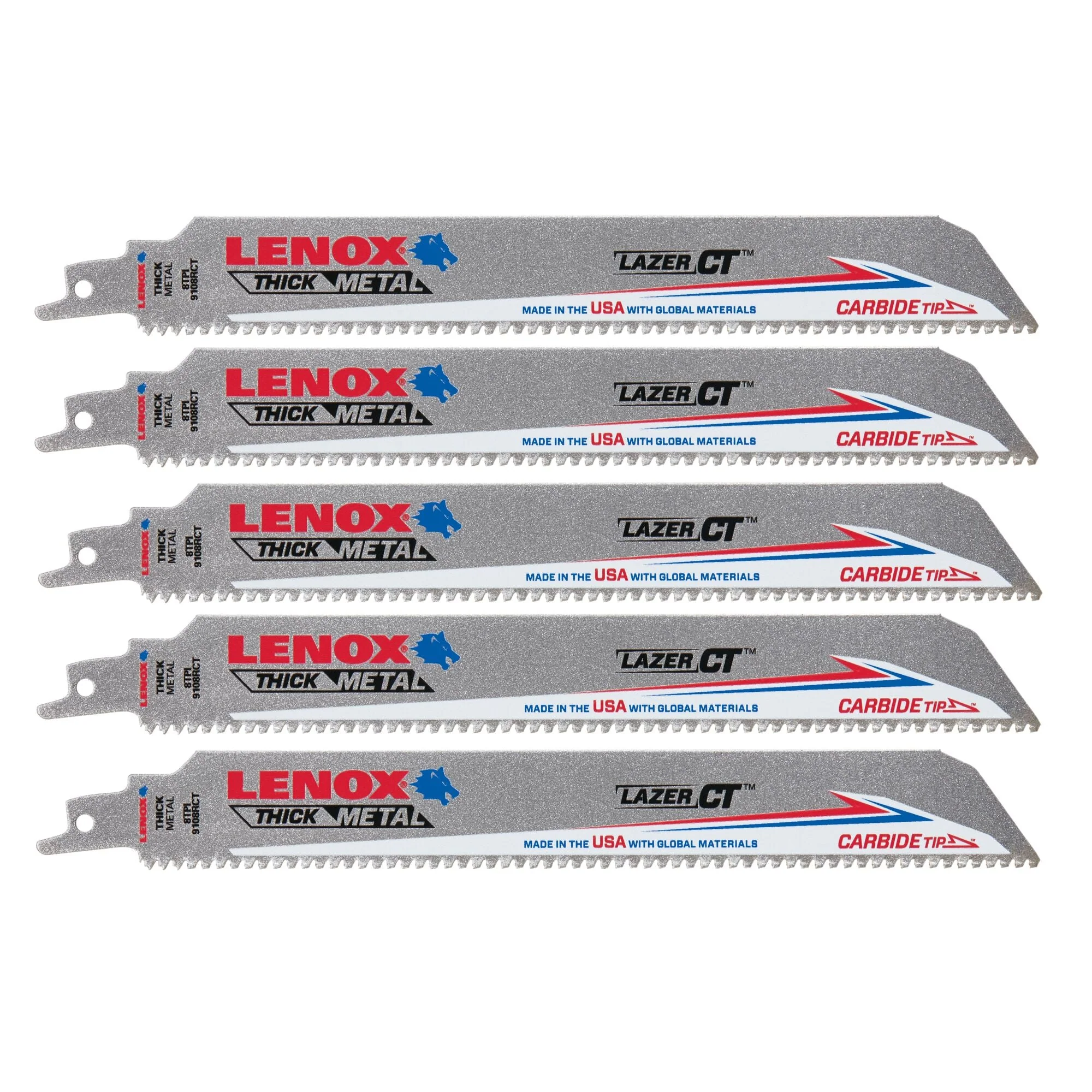 LENOX 2014225 9" x 1" Lazer CT™ Carbide Tipped Reciprocating Saw Blades (5 Pack)