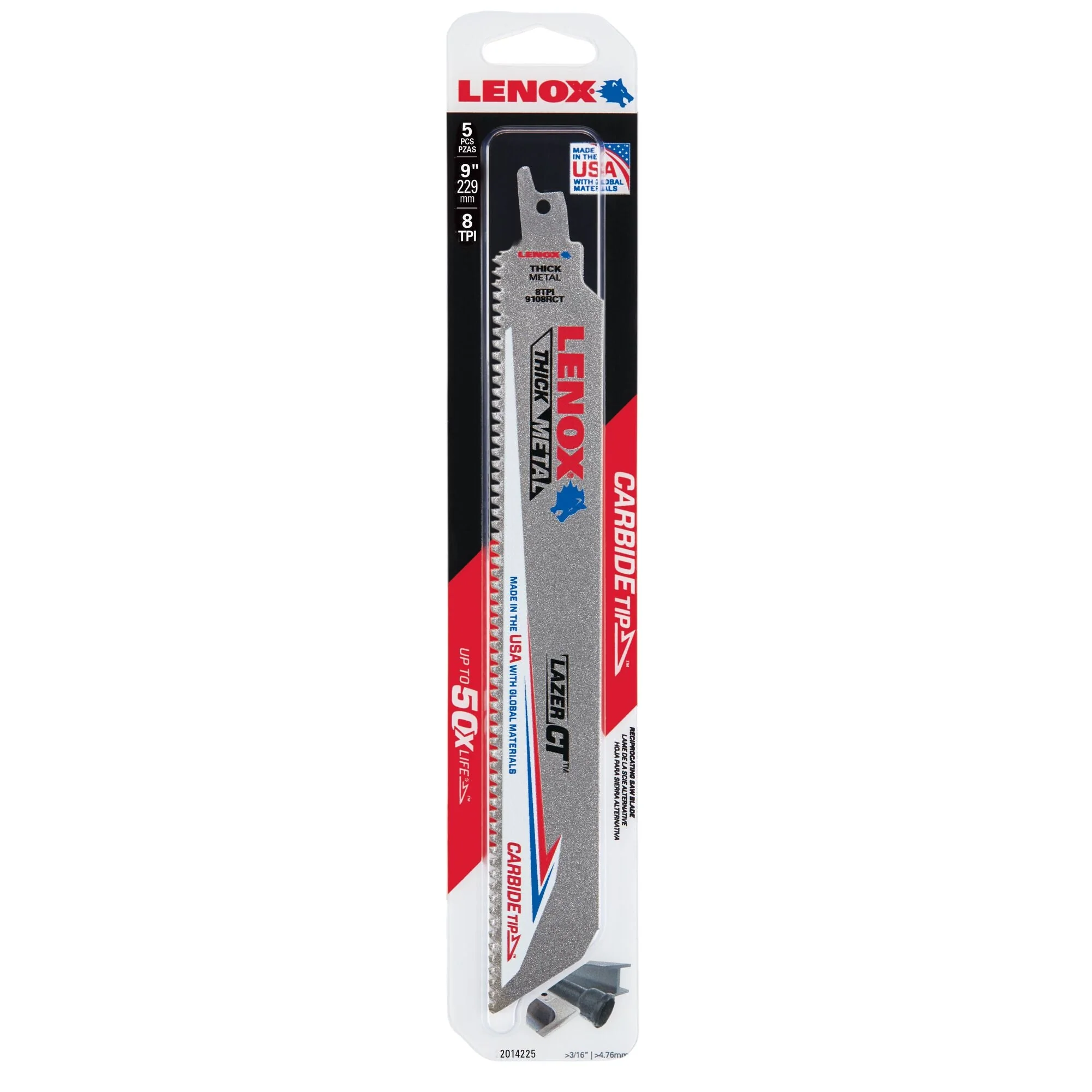 LENOX 2014225 9" x 1" Lazer CT™ Carbide Tipped Reciprocating Saw Blades (5 Pack) - Image 2