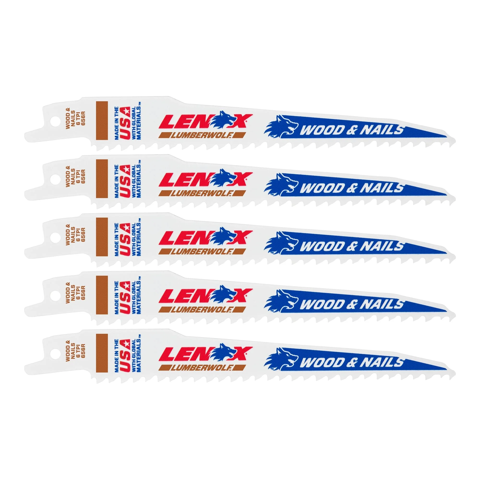LENOX 20572656R LUMBERWOLF™ 6" Reciprocating Saw Blades 6 TPI - 5/PK