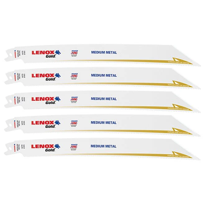LENOX 21070818GR Gold® Power Arc® Curved Metal Cutting 8" Reciprocating Saw Blades 18TPI 5/PK